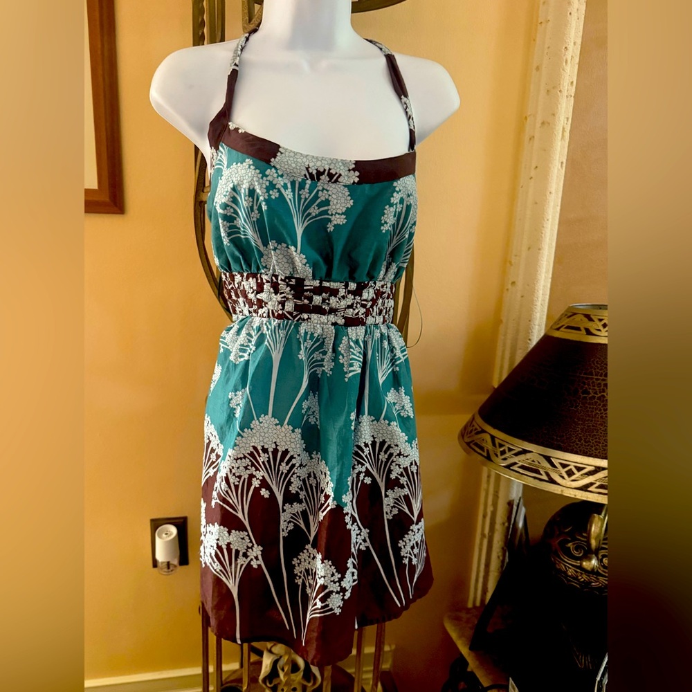 Debbie Miller for Rigo Summer Chic Teal and Brown Floral Halter Top